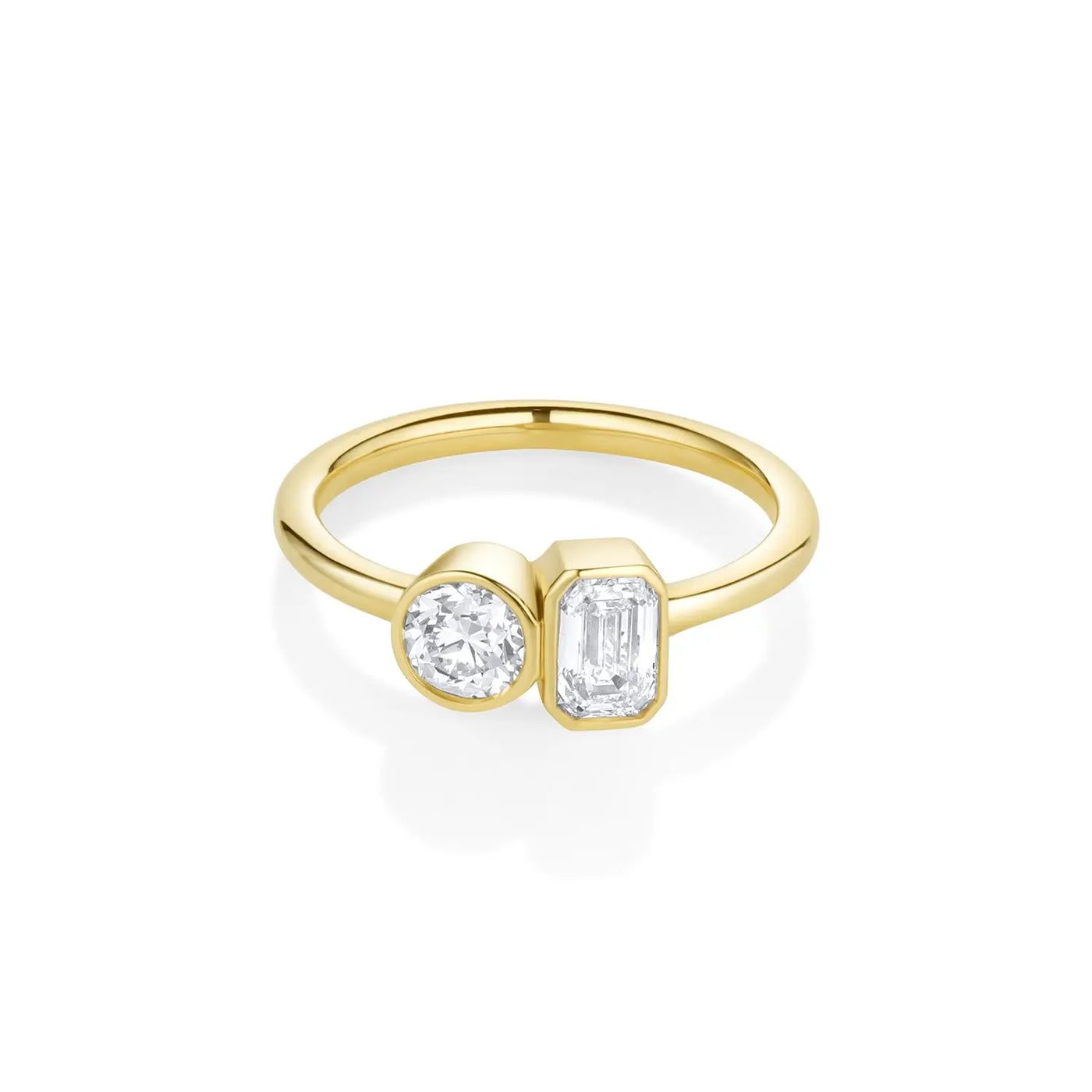 0.46ct Emerald Cut & 0.42ct Old Euro Diamond Toi et Moi Ring