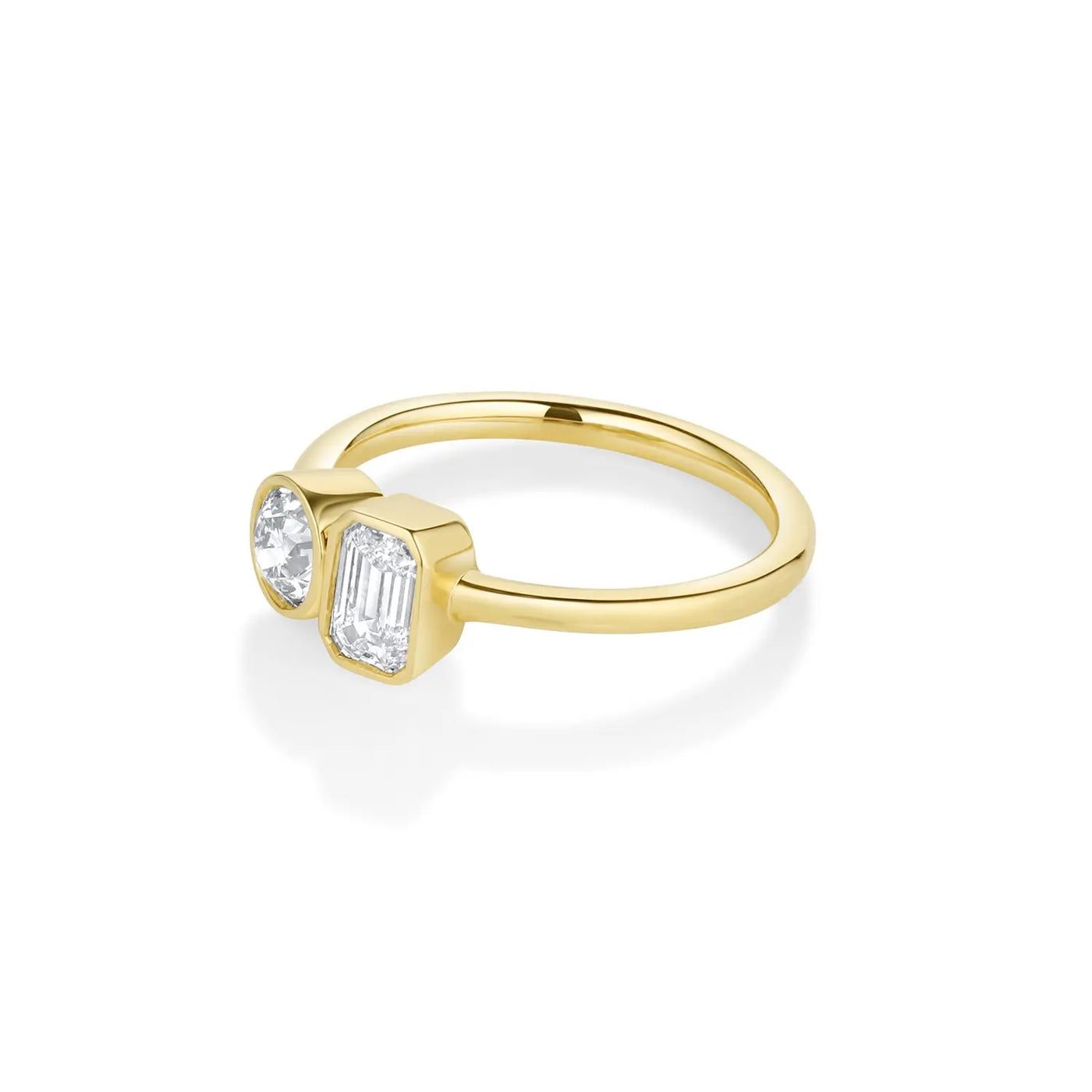 0.46ct Emerald Cut & 0.42ct Old Euro Diamond Toi et Moi Ring