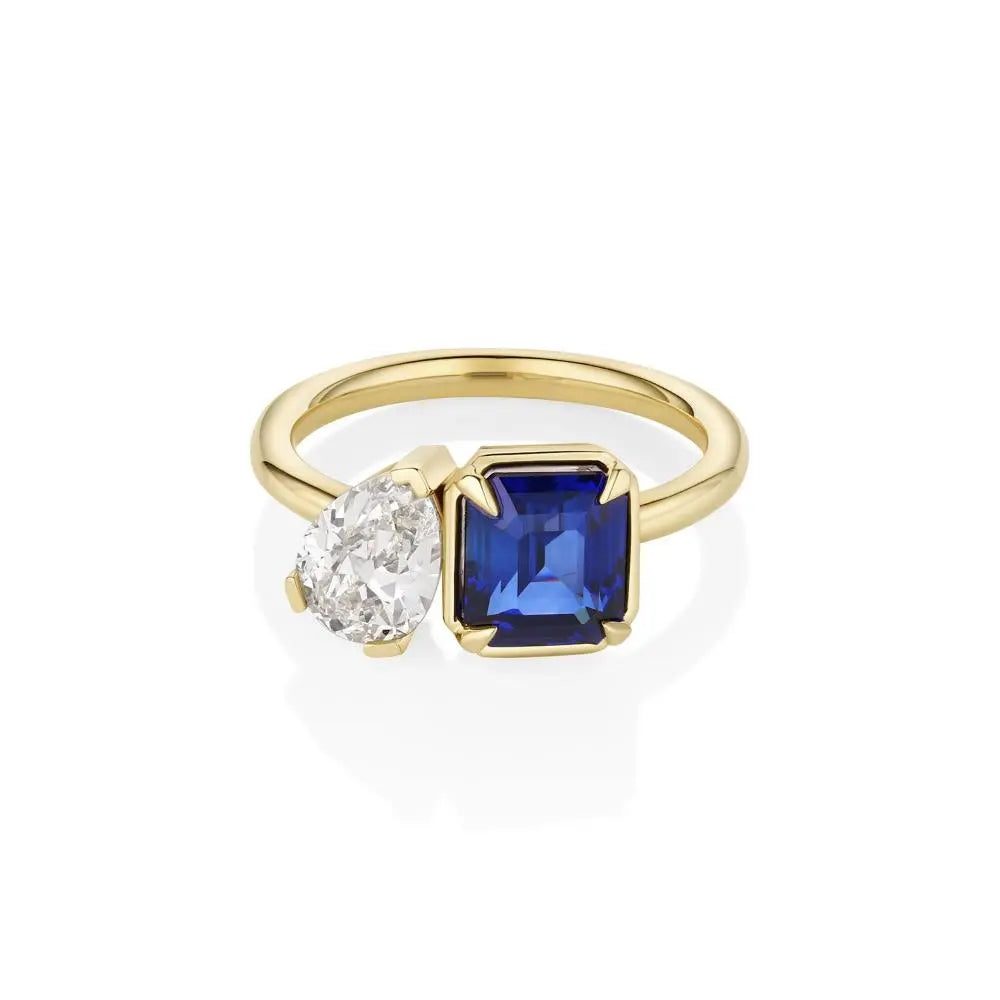 1.02ct Pear Shape Diamond and 2.09ct Sapphire Toi et Moi