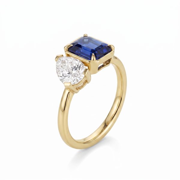 1.02ct Pear Shape Diamond and 2.09ct Sapphire Toi et Moi