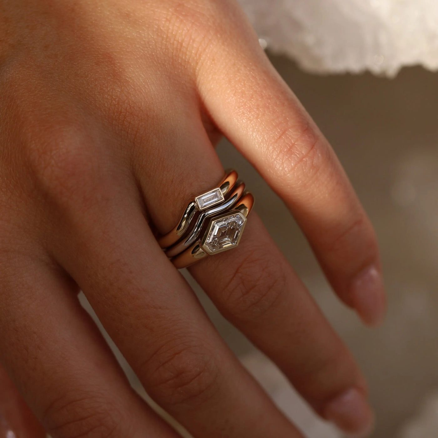 1.50ct Diamond Lozenge Diamond with Baguette Tracer Band and Plain Tracer Band