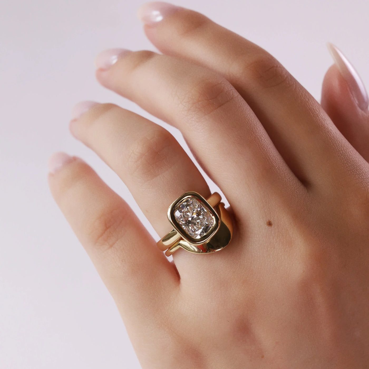 2.55ct Lab-Created Cushion Diamond Stevie Bezel Ring