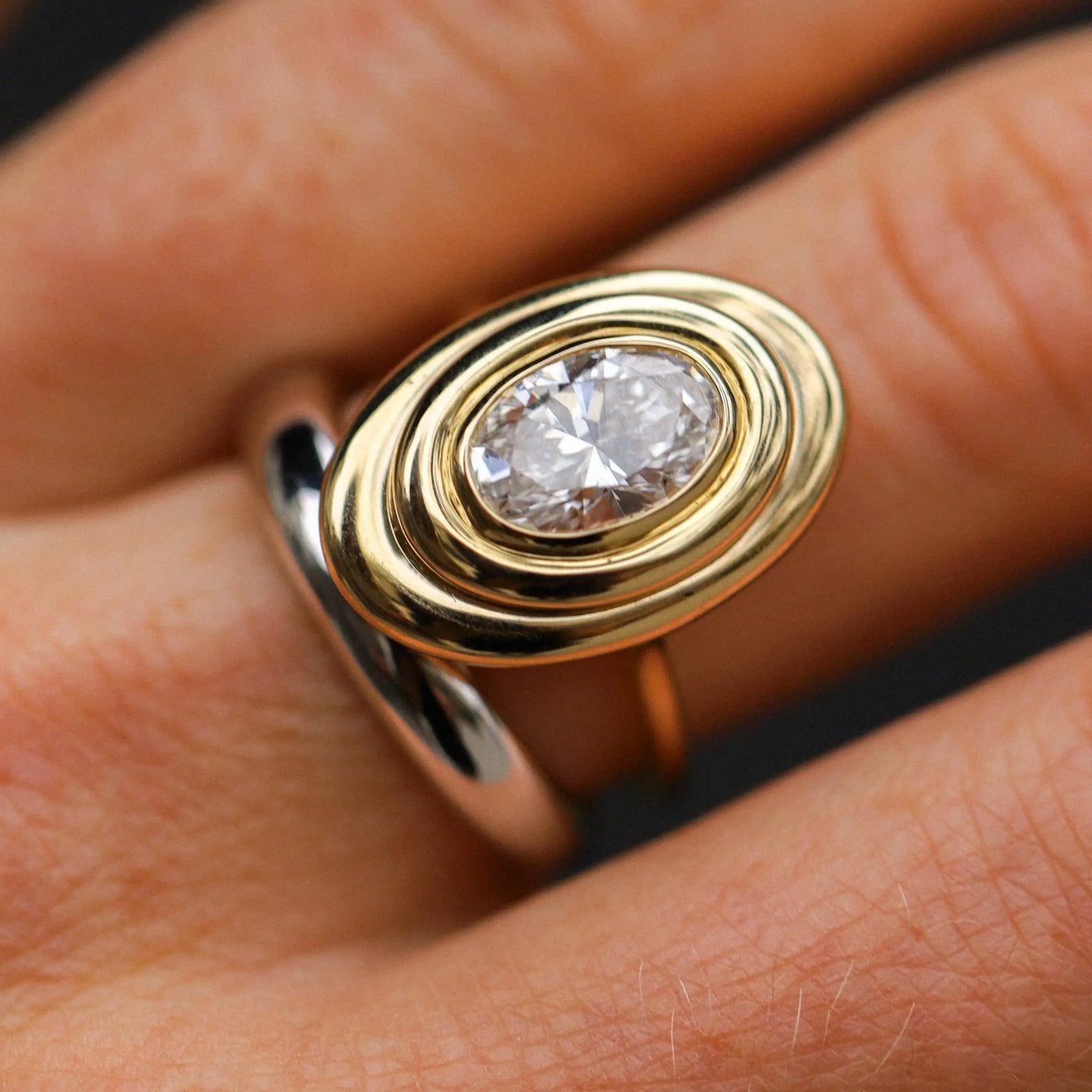 2.01ct Lab-Created Diamond In-Orbit Oval Engagement Ring