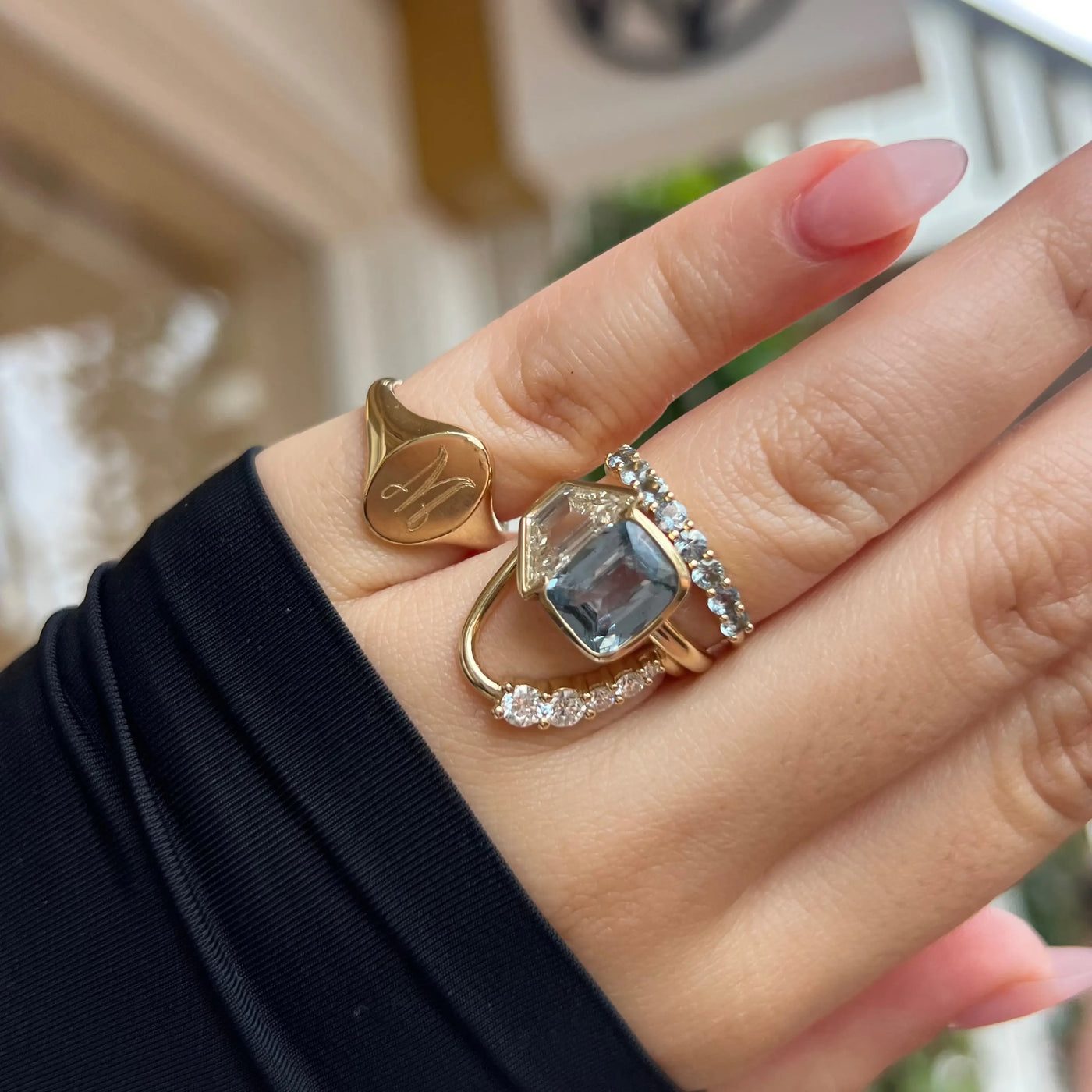 3.08ct Sapphire & 1.55ct Diamond Trapezoid Ring with 0.57tcw Sapphire Tracer Band