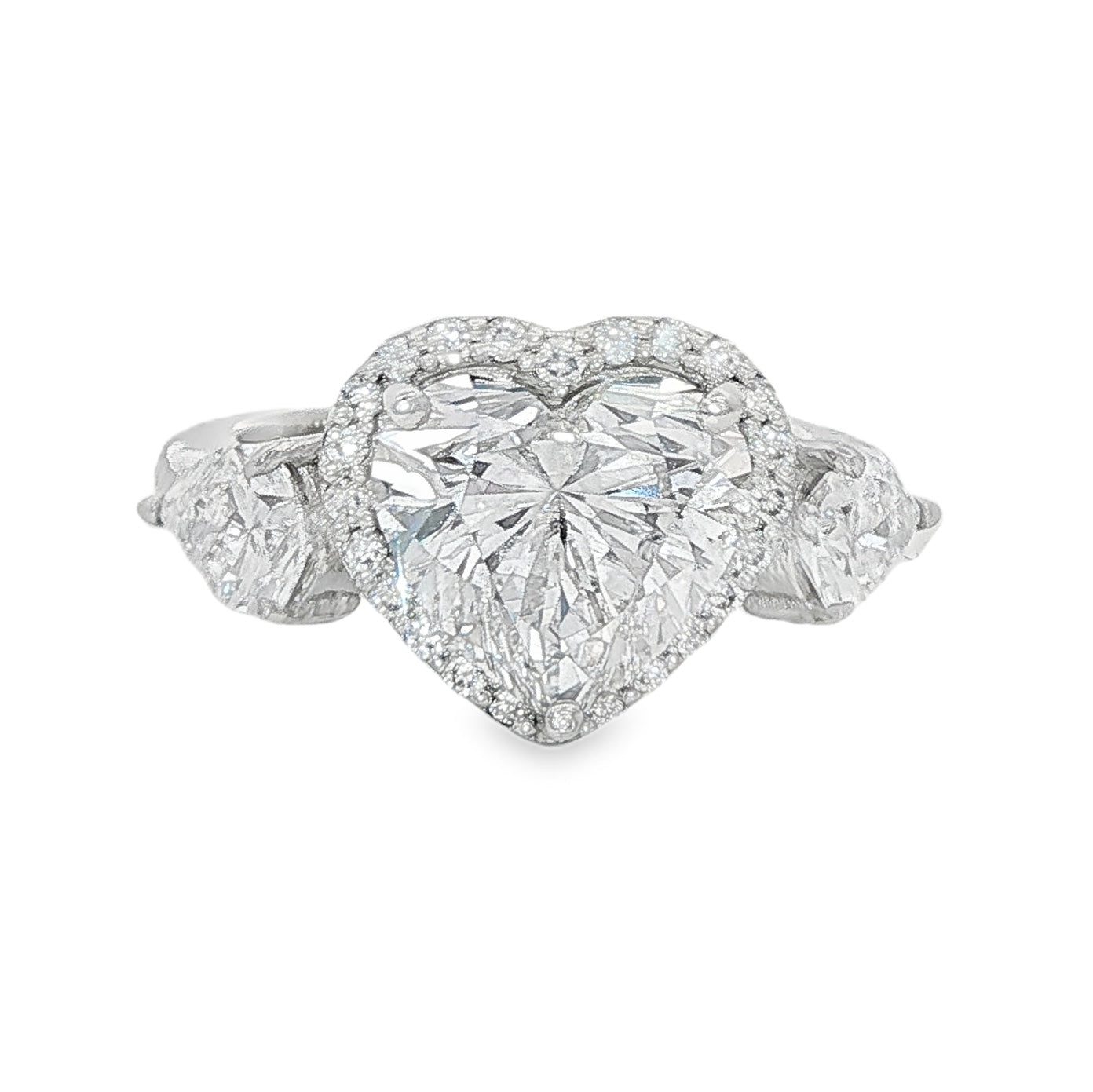Heart Halo Three Stone Engagement Ring 71150