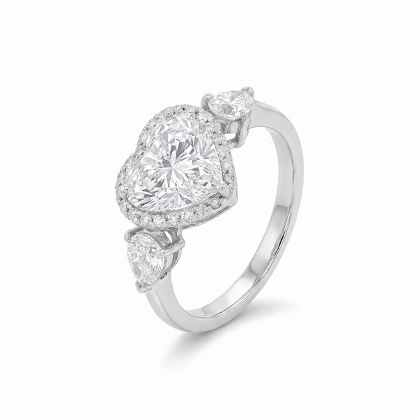 Heart Halo Three Stone Engagement Ring 71150