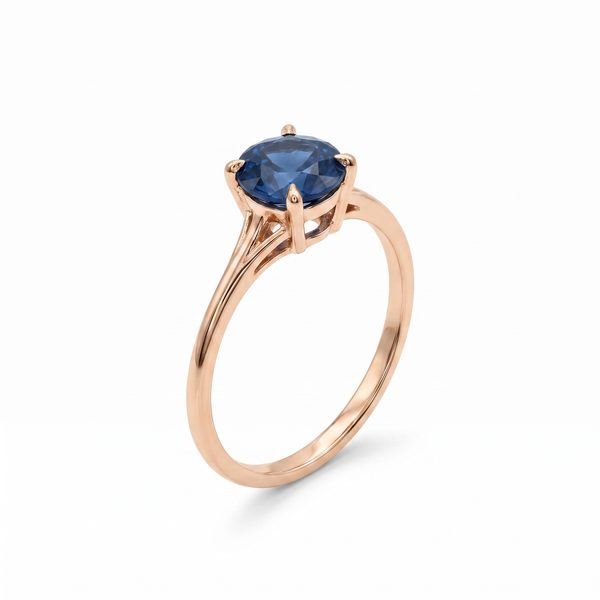 14K Gold Blue Sapphire Solitaire Engagement Ring 66604