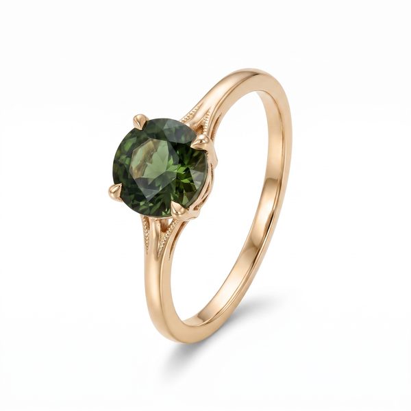 14K Gold Green Tourmaline Solitaire Engagement Ring 66429