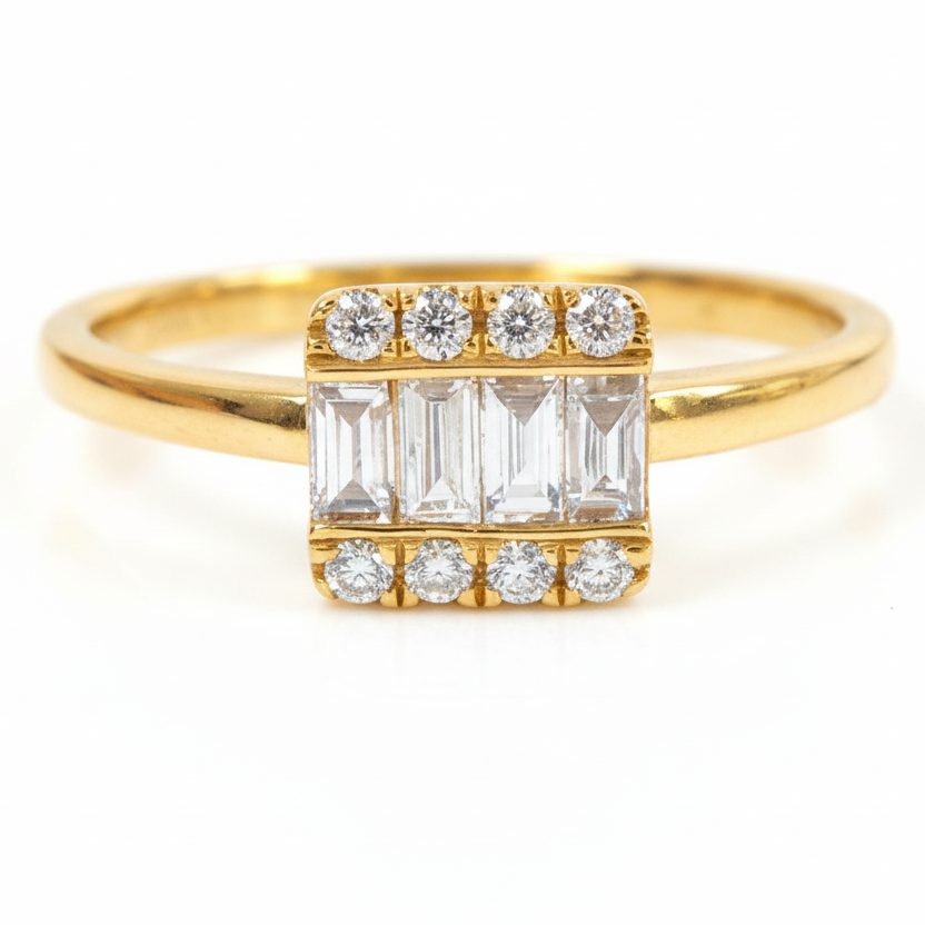 18k Gold Baguette Diamond Engagement Ring 67027
