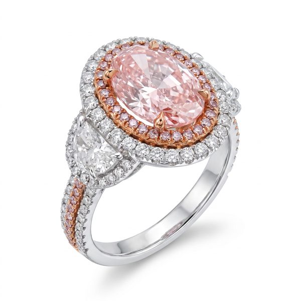 Oval Cut Fancy Pink Diamond Halo Engagement Ring 64567