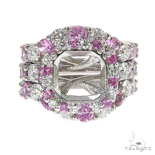 Pink Sapphire Diamond Platinum Engagement Ring Set 67170