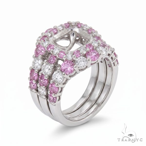 Pink Sapphire Diamond Platinum Engagement Ring Set 67170