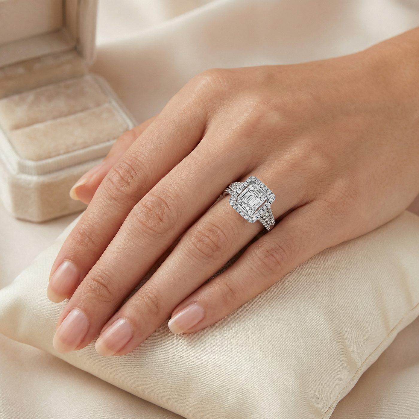 18K Gold Baguette Diamond Engagement Ring 67635