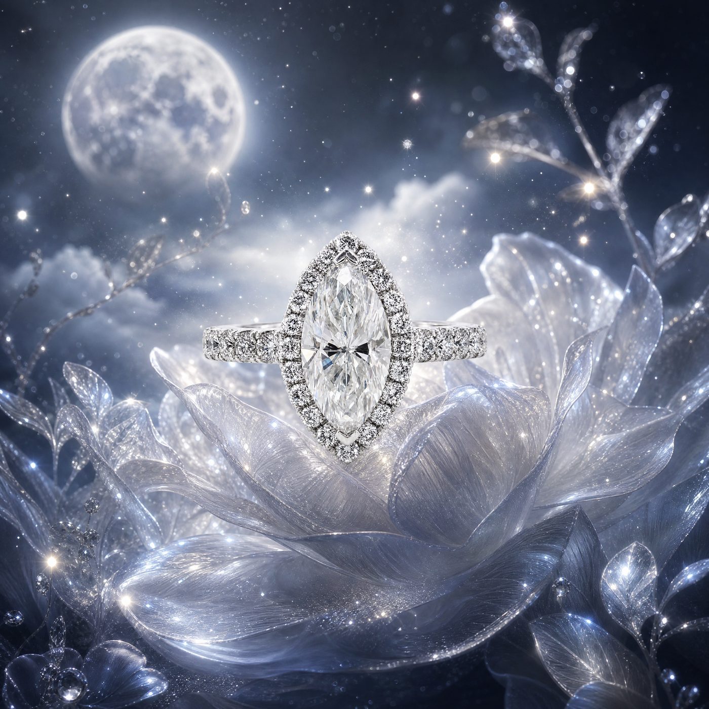 Marquise Halo Diamond Engagement Ring 43566