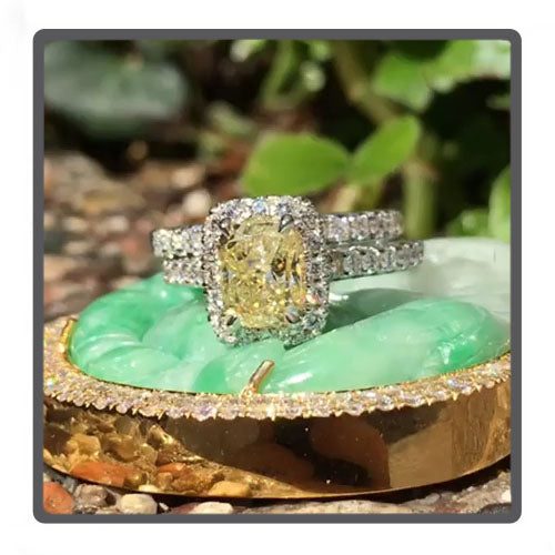 Cushion Cut Halo Diamond Engagement Ring Set 45619