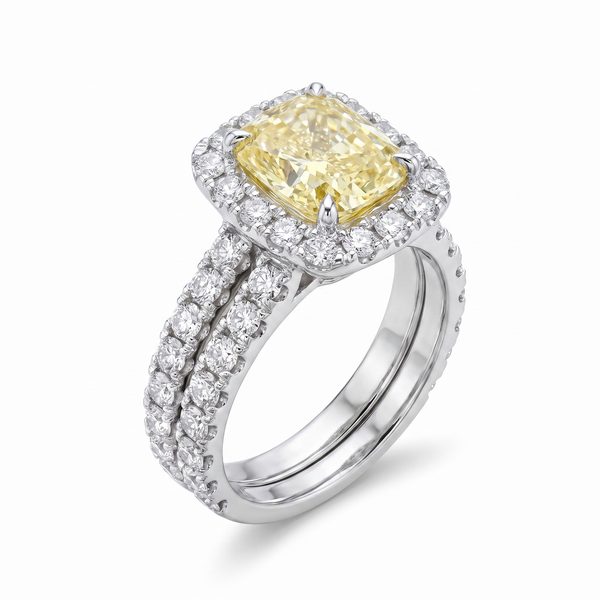 Cushion Cut Halo Diamond Engagement Ring Set 45619