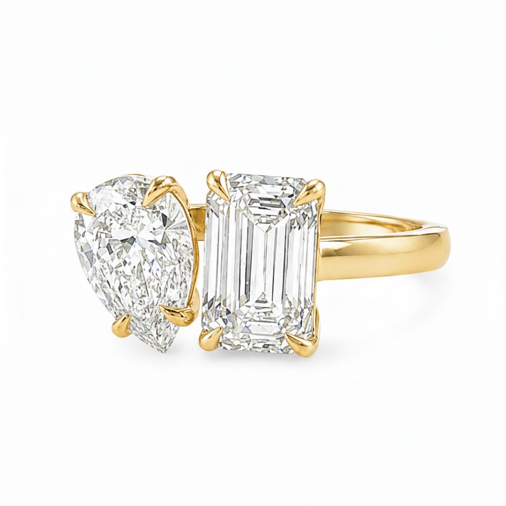 Emerald & Pear Toi et Moi Diamond Ring 71546